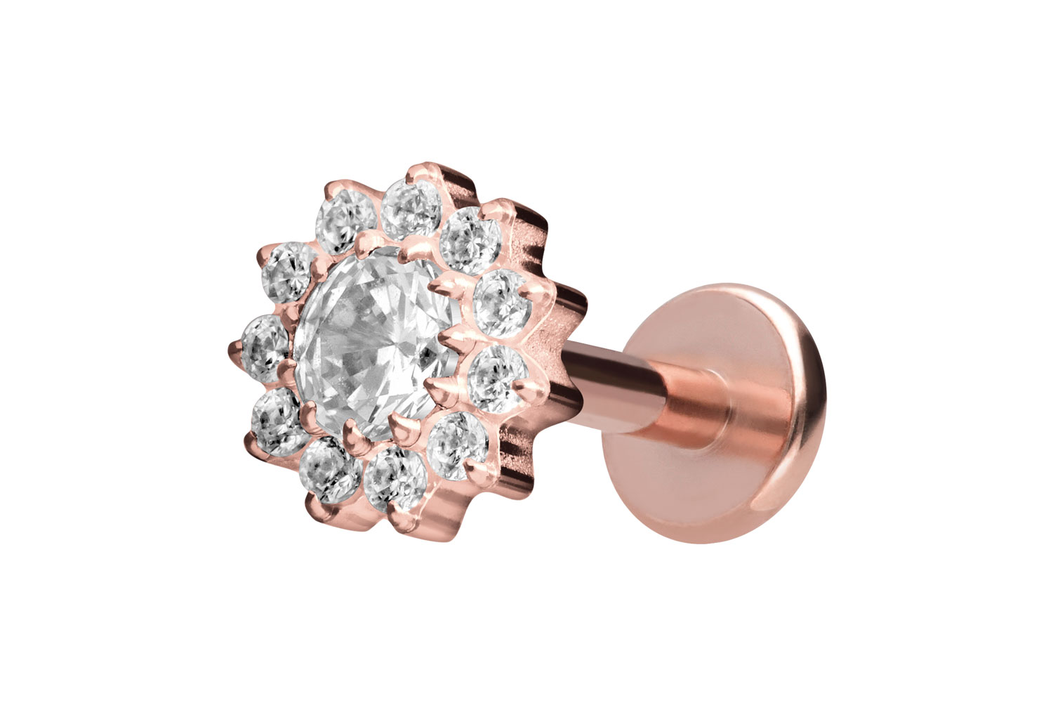 Titan Labret Piercing mit Innengewinde KRISTALLBLUME